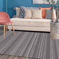 Sikunuo | Retro striped pattern rug gray polyester washable pet-friendly non-slip rug for living room