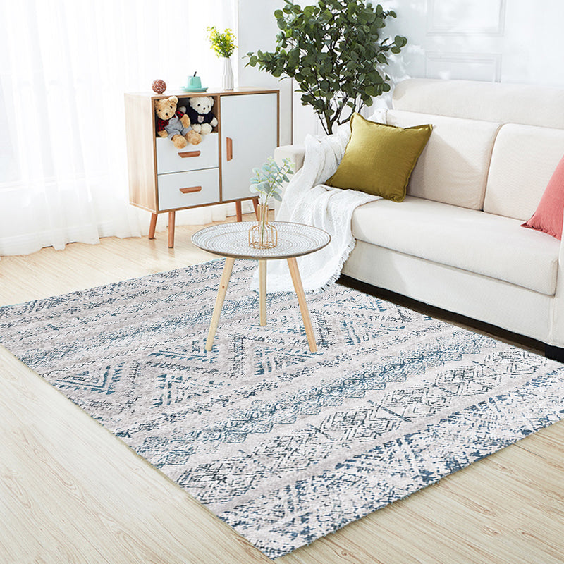 Sikunuo | Retro striped pattern rug gray polyester washable pet-friendly non-slip rug for living room