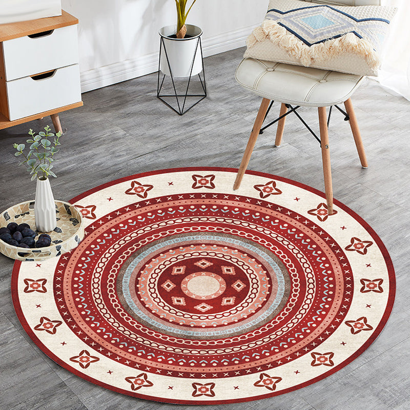 Sikunuo | Moroccan tribal circles pattern rug multicolor boho rug polyester pet-friendly non-slip backing washable area rug for the living room