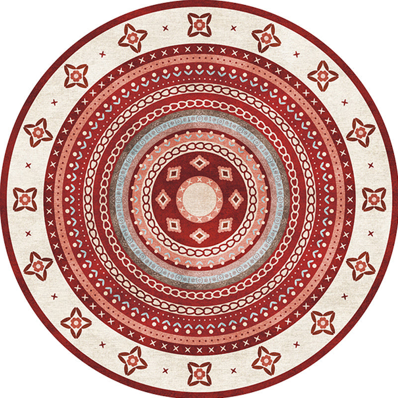 Sikunuo | Moroccan tribal circles pattern rug multicolor boho rug polyester pet-friendly non-slip backing washable area rug for the living room