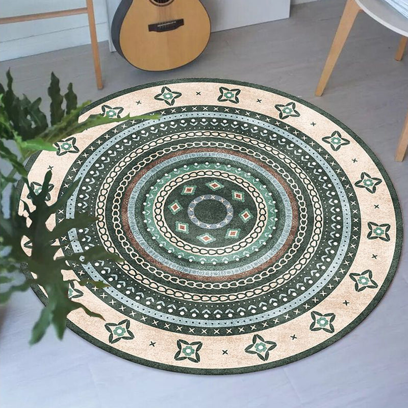 Sikunuo | Moroccan tribal circles pattern rug multicolor boho rug polyester pet-friendly non-slip backing washable area rug for the living room