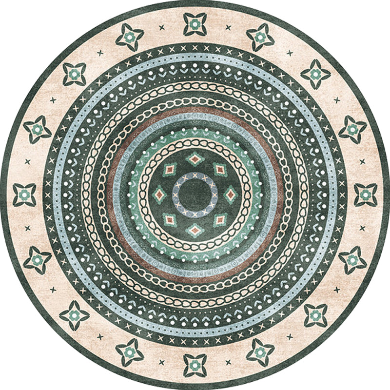Sikunuo | Moroccan tribal circles pattern rug multicolor boho rug polyester pet-friendly non-slip backing washable area rug for the living room