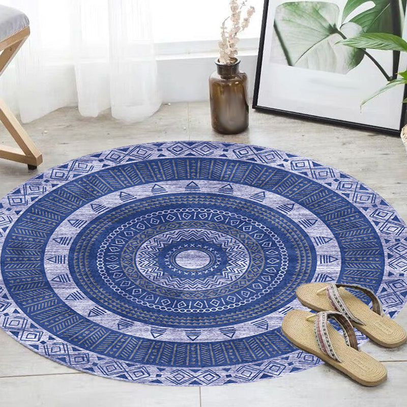 Sikunuo | Moroccan tribal circles pattern rug multicolor boho rug polyester pet-friendly non-slip backing washable area rug for the living room