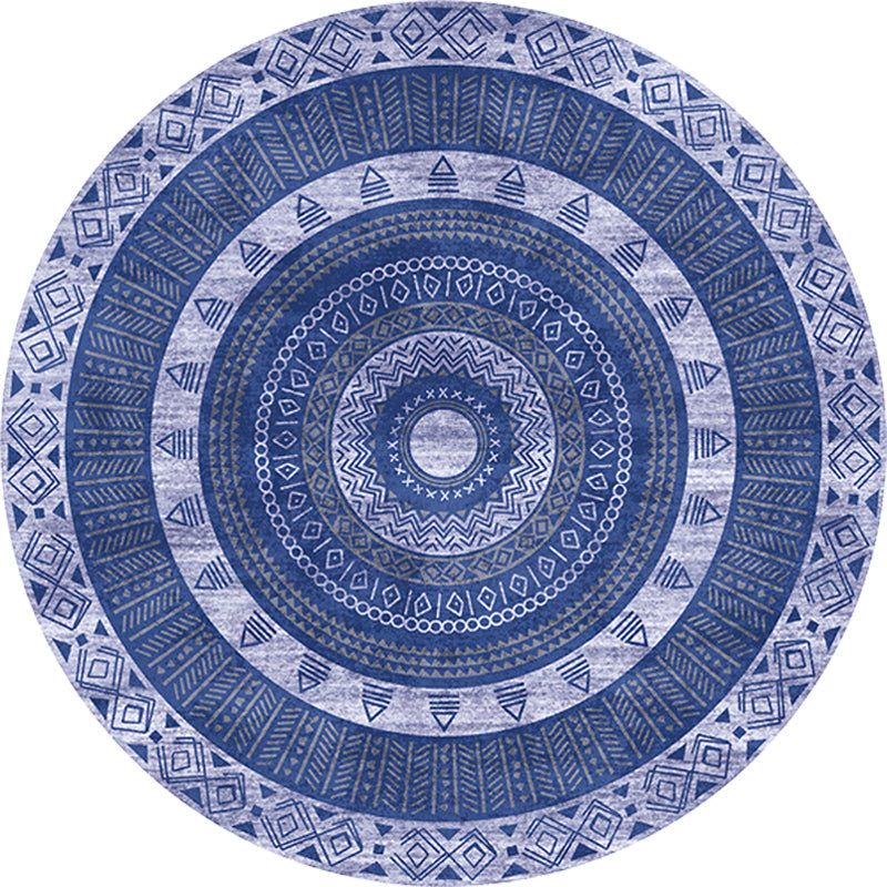 Sikunuo | Moroccan tribal circles pattern rug multicolor boho rug polyester pet-friendly non-slip backing washable area rug for the living room