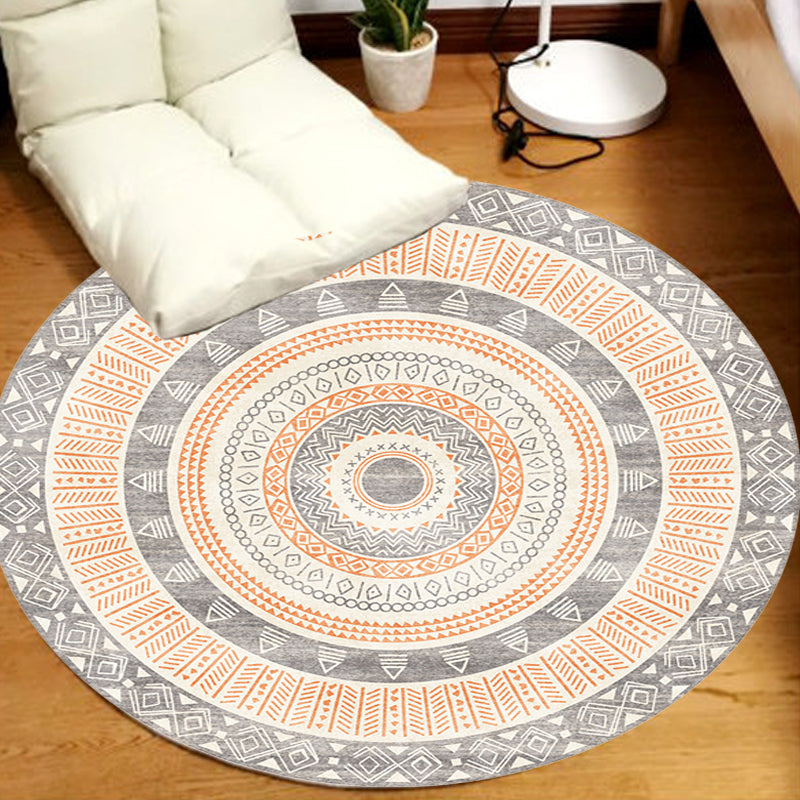 Sikunuo | Moroccan tribal circles pattern rug multicolor boho rug polyester pet-friendly non-slip backing washable area rug for the living room