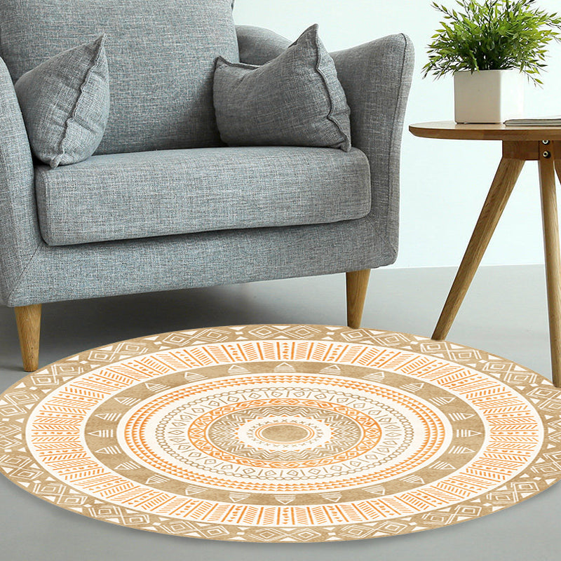 Sikunuo | Moroccan tribal circles pattern rug multicolor boho rug polyester pet-friendly non-slip backing washable area rug for the living room