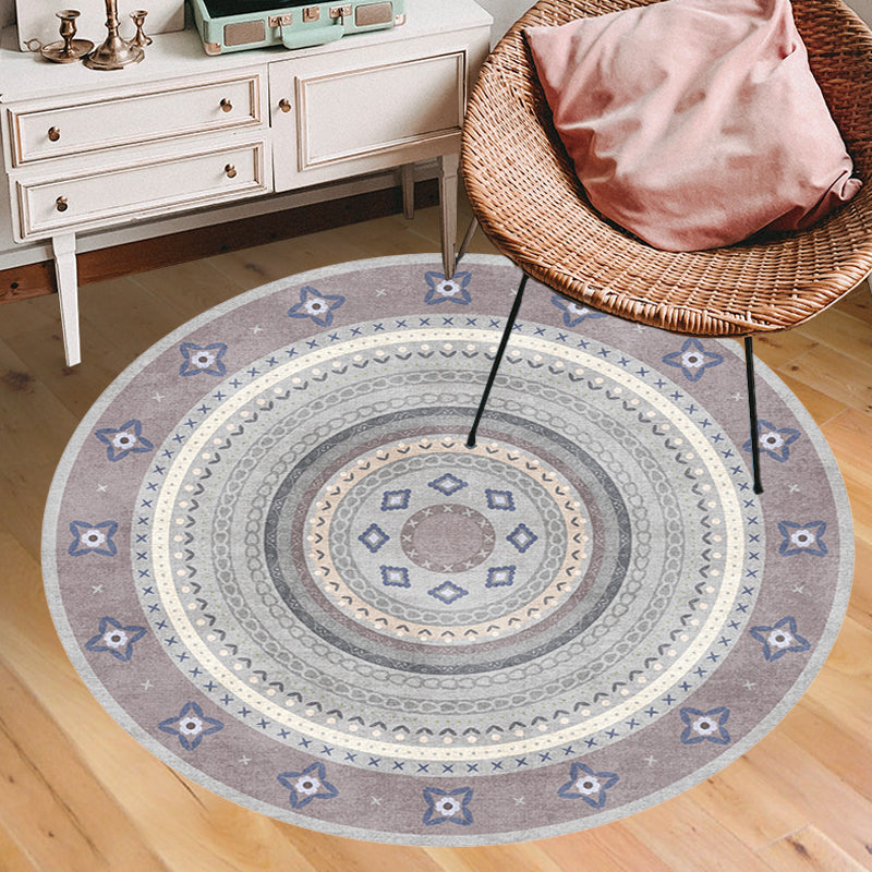 Sikunuo | Moroccan tribal circles pattern rug multicolor boho rug polyester pet-friendly non-slip backing washable area rug for the living room