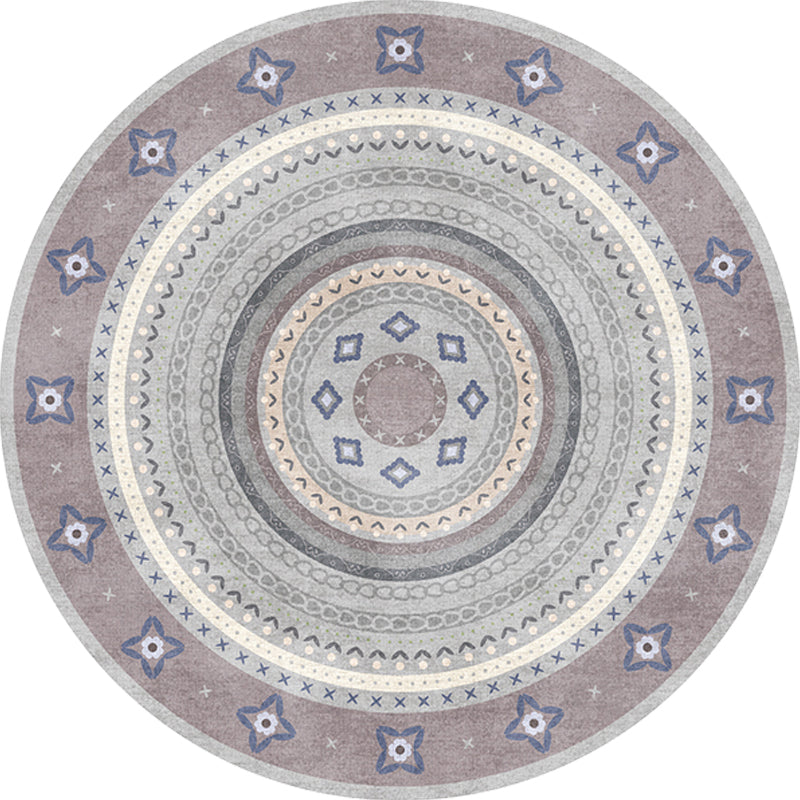 Sikunuo | Moroccan tribal circles pattern rug multicolor boho rug polyester pet-friendly non-slip backing washable area rug for the living room