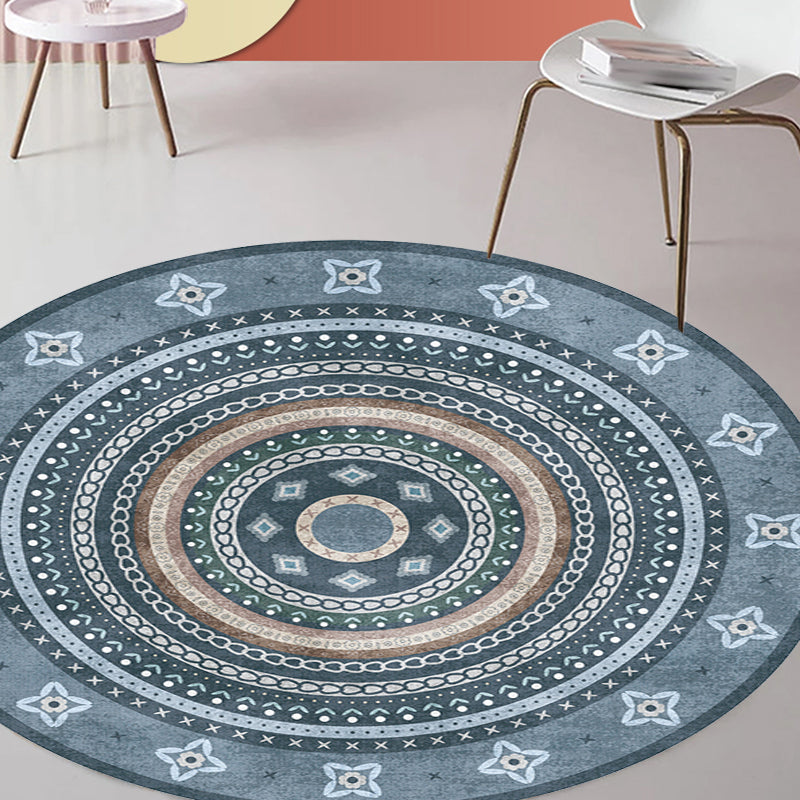 Sikunuo | Moroccan tribal circles pattern rug multicolor boho rug polyester pet-friendly non-slip backing washable area rug for the living room