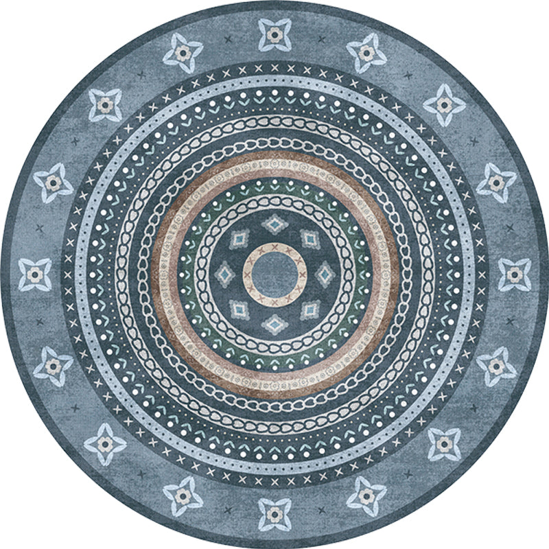 Sikunuo | Moroccan tribal circles pattern rug multicolor boho rug polyester pet-friendly non-slip backing washable area rug for the living room