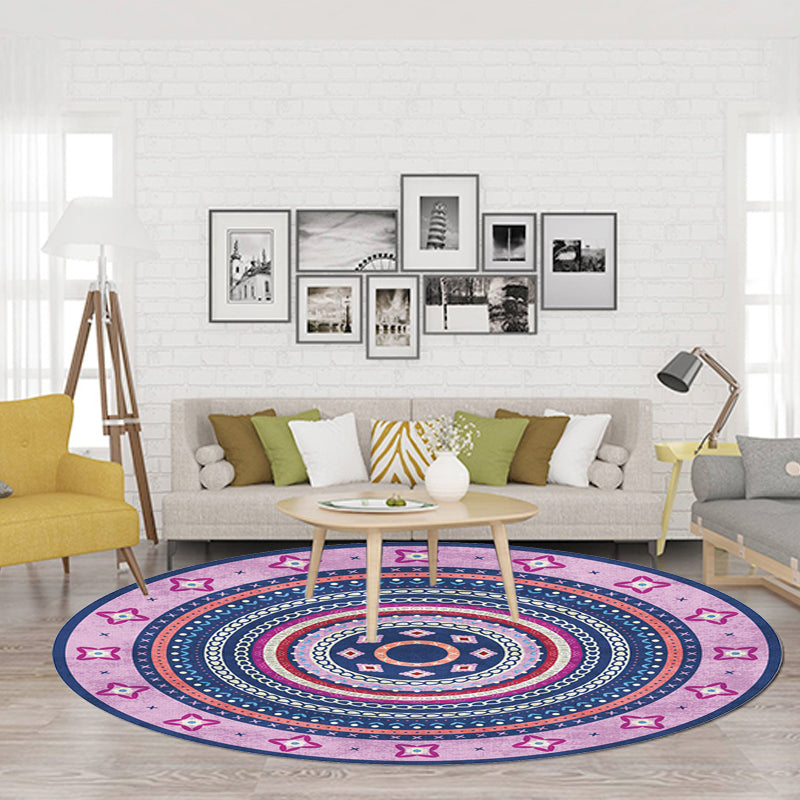 Sikunuo | Moroccan tribal circles pattern rug multicolor boho rug polyester pet-friendly non-slip backing washable area rug for the living room