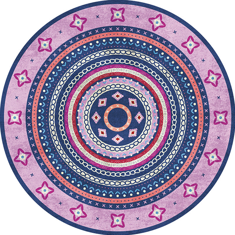 Sikunuo | Moroccan tribal circles pattern rug multicolor boho rug polyester pet-friendly non-slip backing washable area rug for the living room