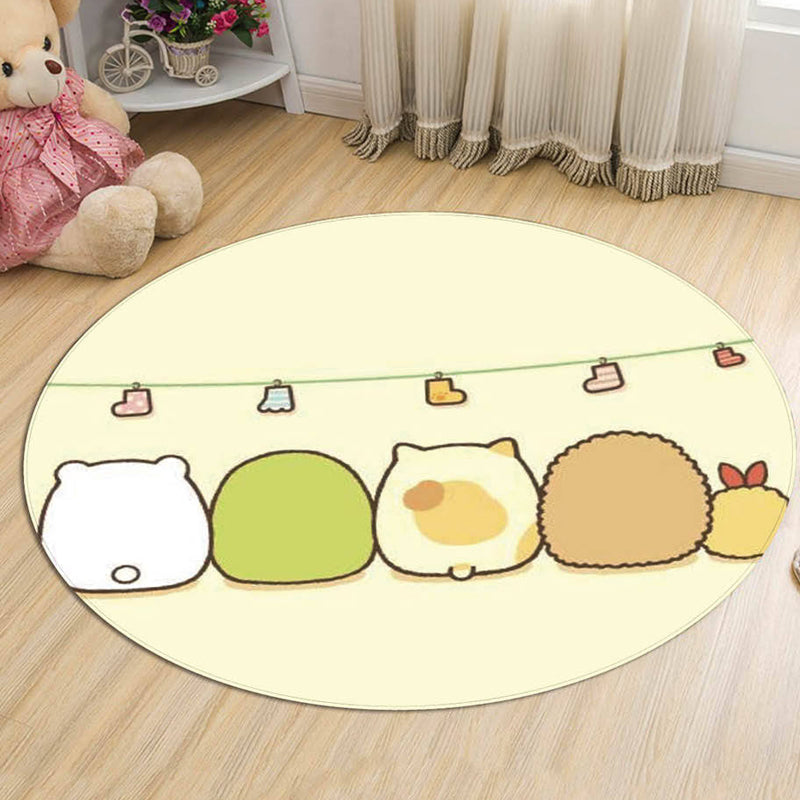 Sikunuo | Green and Blue Children's Rug Polyester Cartoon Character Pattern Rug Pet Friendly Washable Non-Slip Back Carpet for Decoration