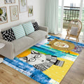 Sikunuo | Children's animal pattern rug black and blue acrylic rug washable pet-friendly non-slip rug for the children's room