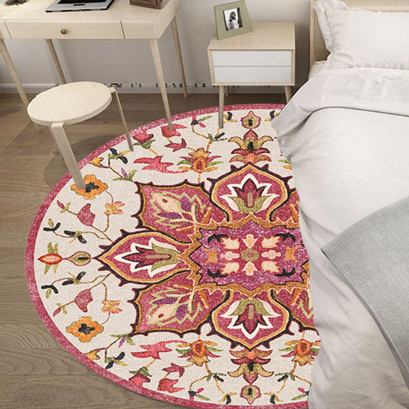 Sikunuo | Moroccan tribal floral pattern rug multicolored polyester rug machine washable pet friendly non-slip doormat for the living room