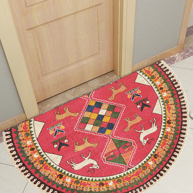Sikunuo | Moroccan tribal floral pattern rug multicolored polyester rug machine washable pet friendly non-slip doormat for the living room