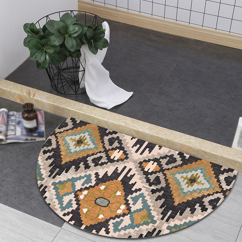 Sikunuo | Moroccan tribal floral pattern rug multicolored polyester rug machine washable pet friendly non-slip doormat for the living room