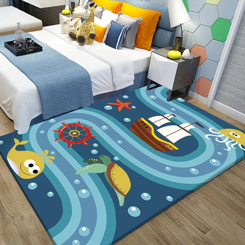 Sikunuo | Beautiful whale pattern rug blue children's rug polyester pet-friendly washable area rug for the nursery