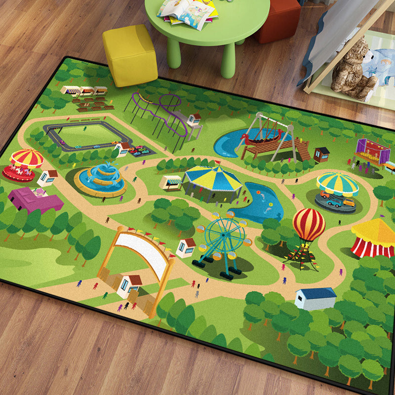 Sikunuo | Stylish house sample rug with river green and blue children's rug made of polyester, pet-friendly, washable rug for the children's room