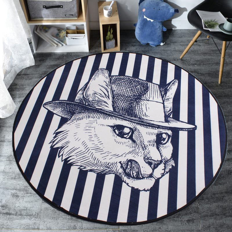 Sikunuo | Kids Cat Pattern Rug Blue and Pink Polyester Rug Washable Pet-Friendly Non-Slip Rug for the Children's Room