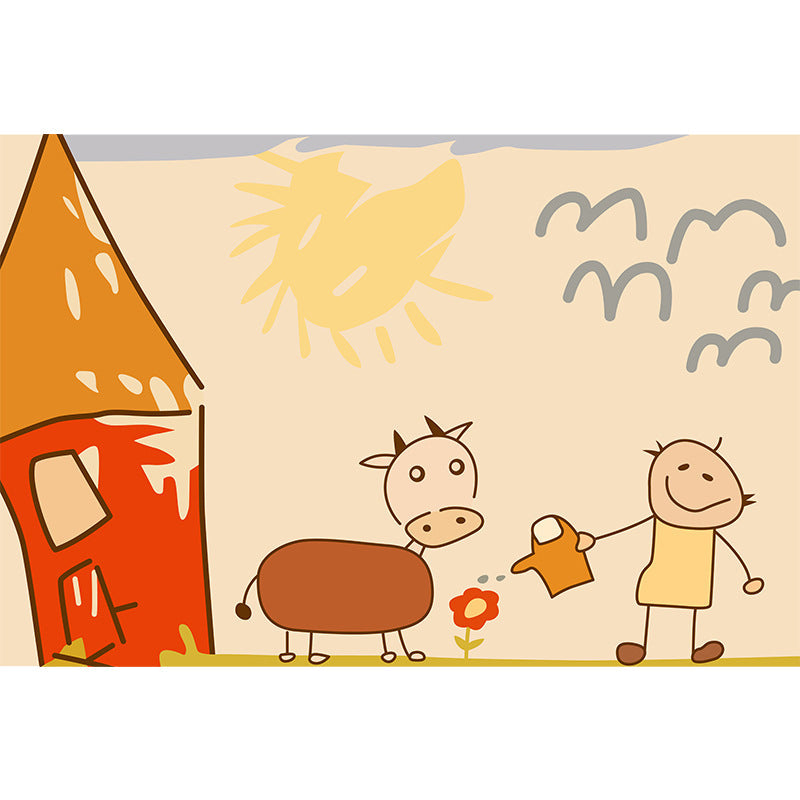 Sikunuo | Cute Painting Pattern Rug Orange Kids Rug Polyester Pet Friendly Washable Area Rug for Kids Room