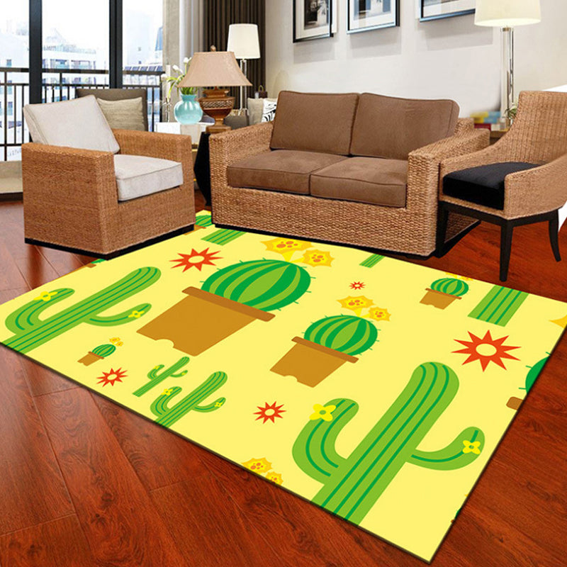 Sikunuo | Children Cactus Pattern Rug Black and Green Polyester Rug Washable Pet-Friendly Non-Slip Area Rug for the Children's Room