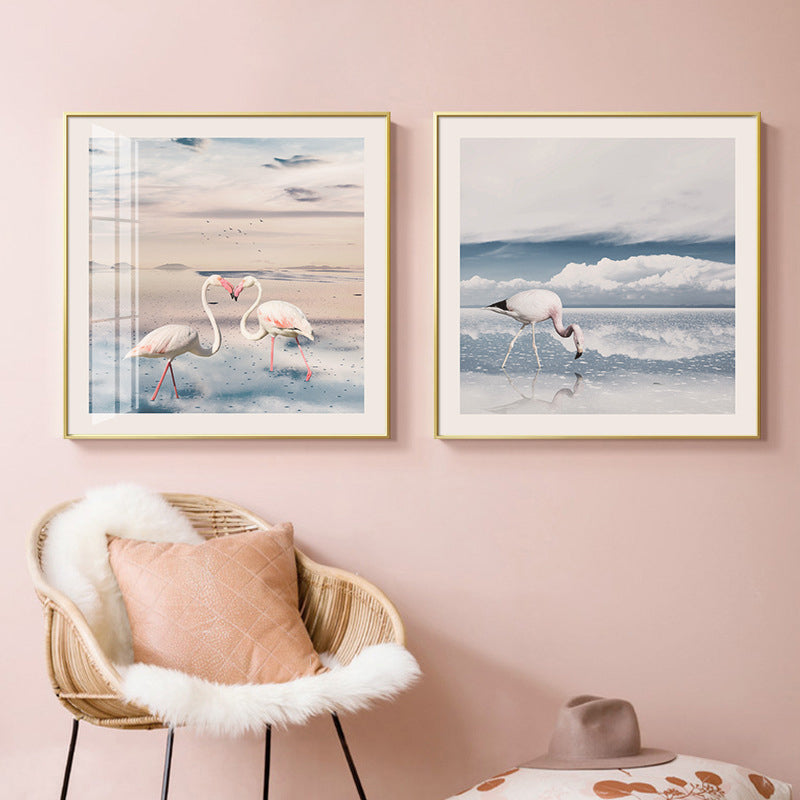 Sikunuo | Lake and Flamingo Painting Tropical Style Canvas Wall Print, Multiple Sizes