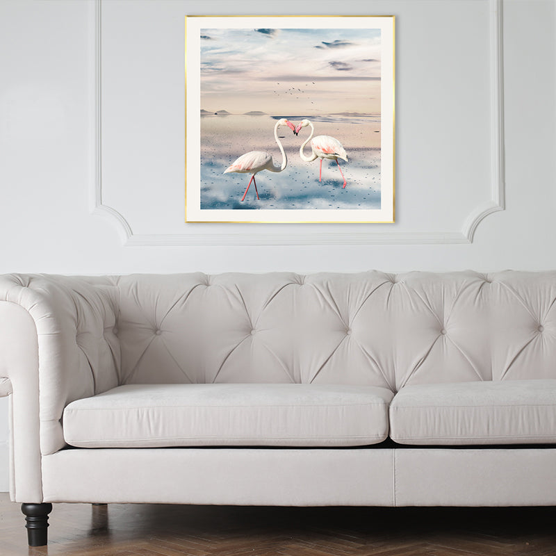 Sikunuo | Lake and Flamingo Painting Tropical Style Canvas Wall Print, Multiple Sizes