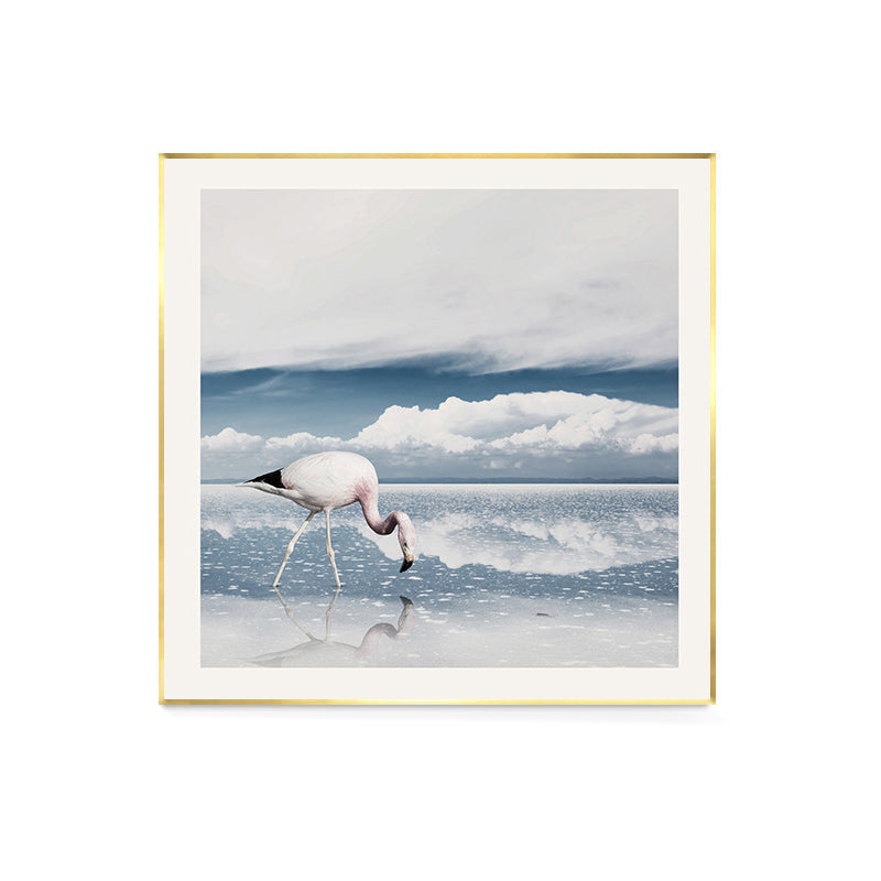 Sikunuo | Lake and Flamingo Painting Tropical Style Canvas Wall Print, Multiple Sizes