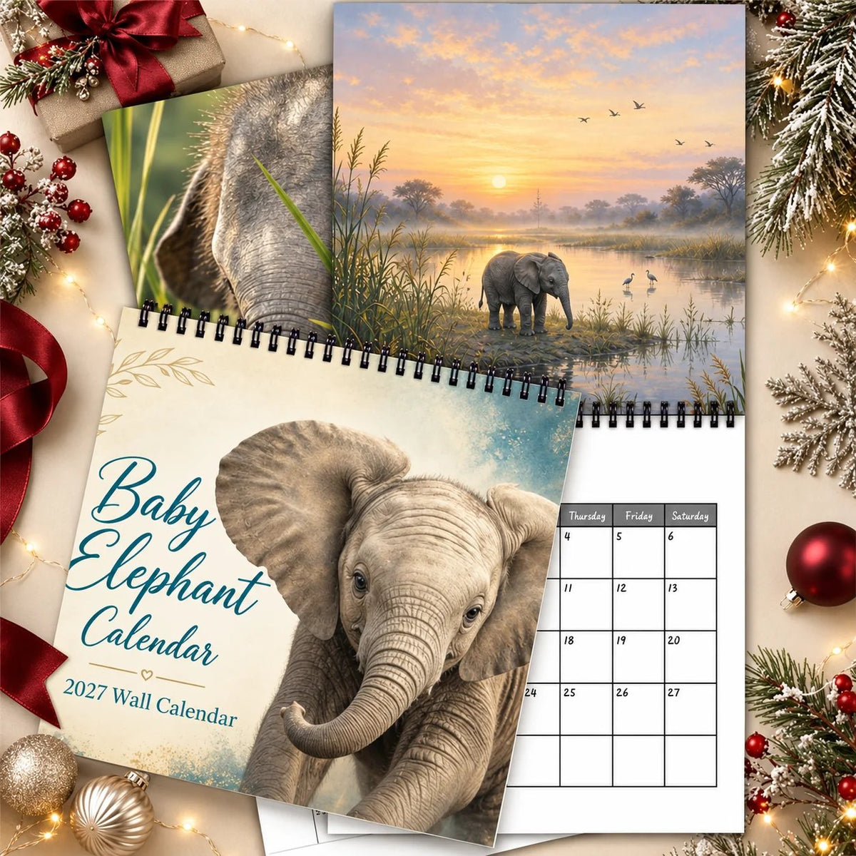 Baby Elephant 2027 Wall Calendar