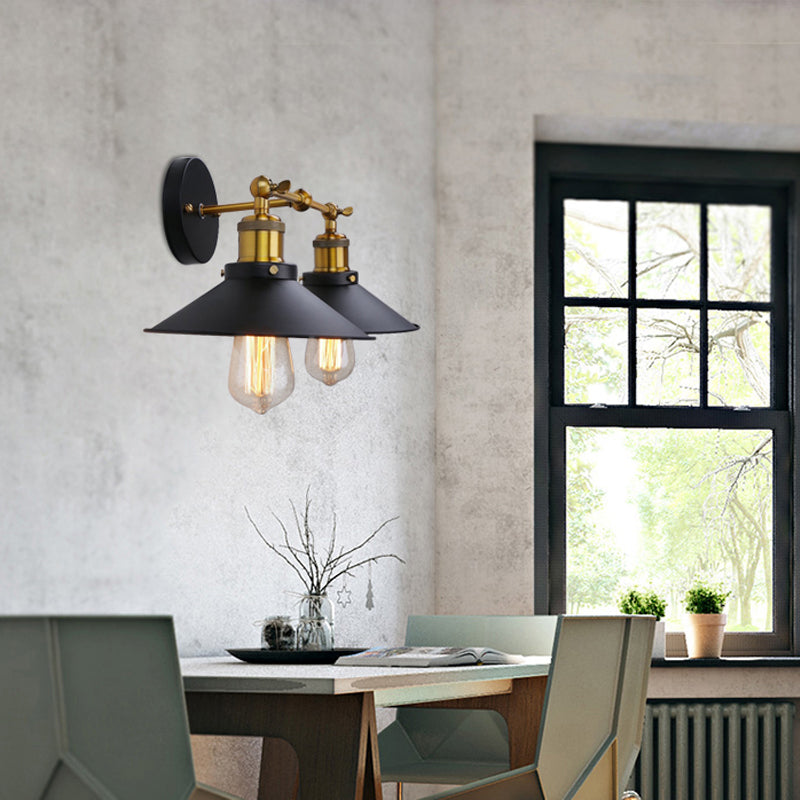 Sikunuo | 2 heads wall light industrial stylish tapered shade metal wall sconces lighting in black/white for living room