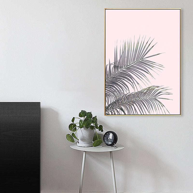 Sikunuo | Canvas Pink Painting Tropical Style Leaves Wall Art Print, Multiple Sizes Options