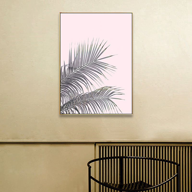 Sikunuo | Canvas Pink Painting Tropical Style Leaves Wall Art Print, Multiple Sizes Options