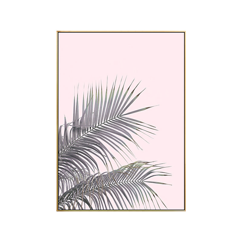 Sikunuo | Canvas Pink Painting Tropical Style Leaves Wall Art Print, Multiple Sizes Options