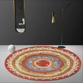 Sikunuo | Retro Tribal Circles Pattern Carpet Yellow and Red Polyester Carpet Washable Pet Friendly Non-Slip Carpet for the Living Room