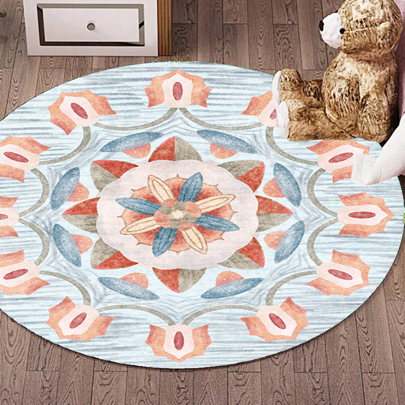 Sikunuo | Retro Tribal Circles Pattern Carpet Yellow and Red Polyester Carpet Washable Pet Friendly Non-Slip Carpet for the Living Room