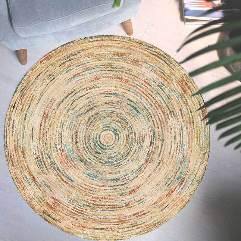 Sikunuo | Retro Tribal Circles Pattern Carpet Yellow and Red Polyester Carpet Washable Pet Friendly Non-Slip Carpet for the Living Room