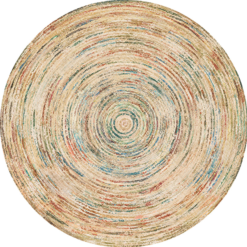 Sikunuo | Retro Tribal Circles Pattern Carpet Yellow and Red Polyester Carpet Washable Pet Friendly Non-Slip Carpet for the Living Room
