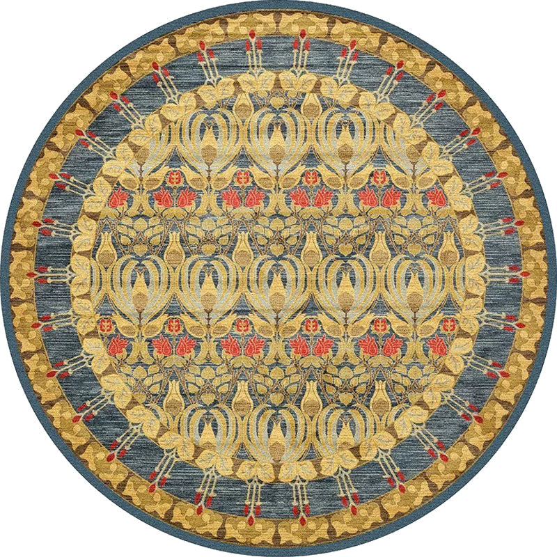 Sikunuo | Retro Tribal Circles Pattern Carpet Yellow and Red Polyester Carpet Washable Pet Friendly Non-Slip Carpet for the Living Room