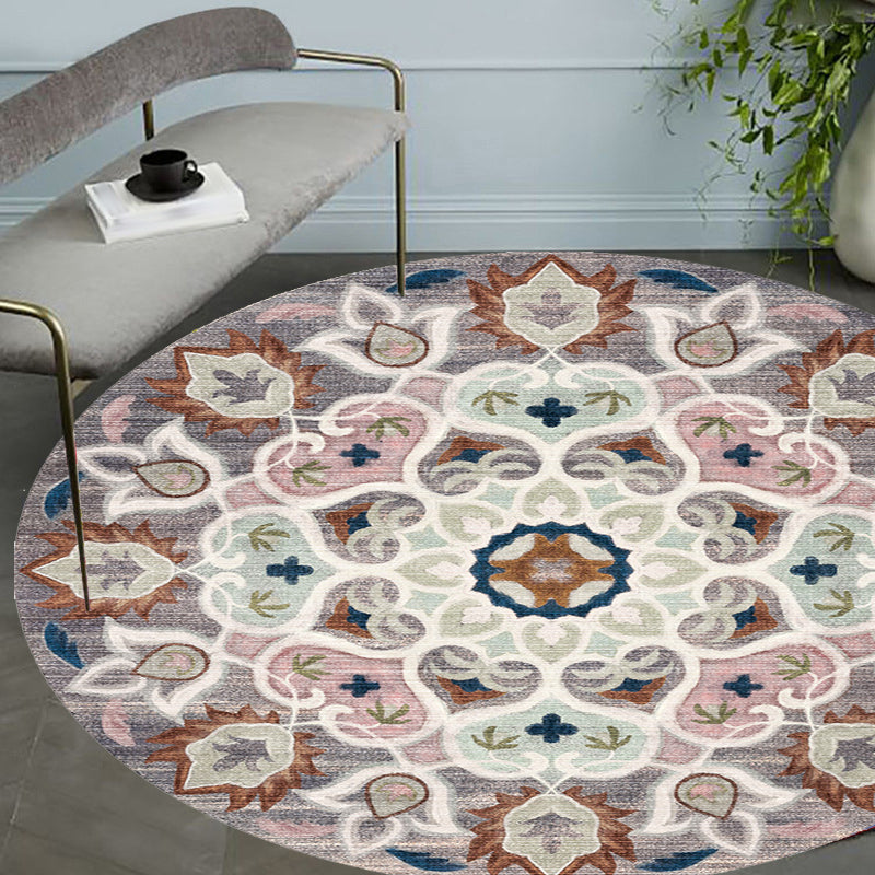 Sikunuo | Retro Tribal Circles Pattern Carpet Yellow and Red Polyester Carpet Washable Pet Friendly Non-Slip Carpet for the Living Room