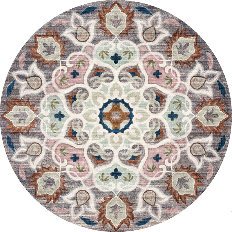 Sikunuo | Retro Tribal Circles Pattern Carpet Yellow and Red Polyester Carpet Washable Pet Friendly Non-Slip Carpet for the Living Room