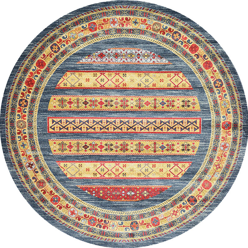 Sikunuo | Retro Tribal Circles Pattern Carpet Yellow and Red Polyester Carpet Washable Pet Friendly Non-Slip Carpet for the Living Room