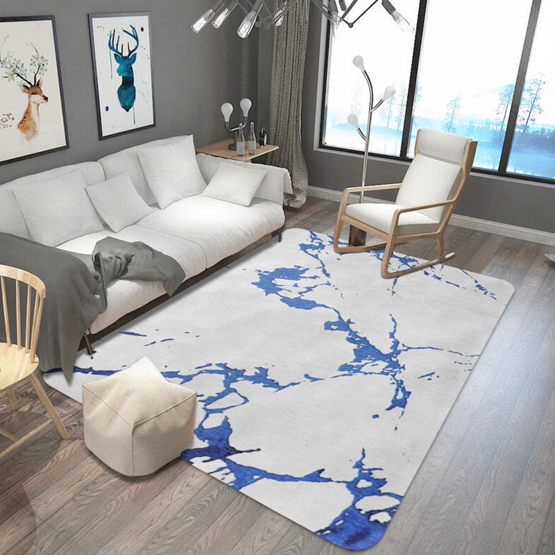 Sikunuo | Unique abstract rug Blue and White Shabby Chic rug Polyester Machine washable Non-slip rug for the living room