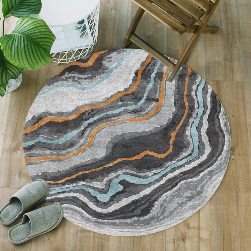 Sikunuo | Funky Contemporary Rug Multicolored Watercolor and Swirl Stripe Pattern Rug Pet Friendly Non-Slip Washable Rug for the Home Office