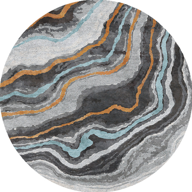 Sikunuo | Funky Contemporary Rug Multicolored Watercolor and Swirl Stripe Pattern Rug Pet Friendly Non-Slip Washable Rug for the Home Office