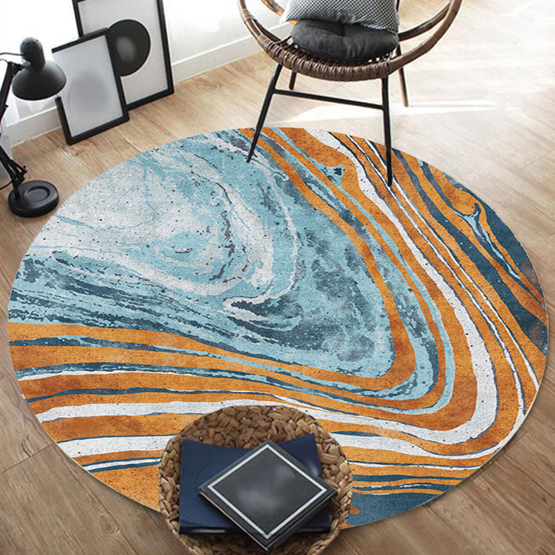 Sikunuo | Funky Contemporary Rug Multicolored Watercolor and Swirl Stripe Pattern Rug Pet Friendly Non-Slip Washable Rug for the Home Office