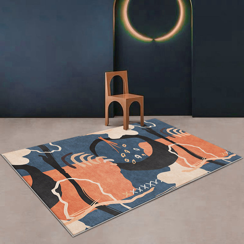 Sikunuo | Funky Nordic Rug Orange and Blue Abstract Rug Pet-Friendly Non-Slip Washable Rug for Decoration
