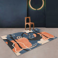Sikunuo | Funky Nordic Rug Orange and Blue Abstract Rug Pet-Friendly Non-Slip Washable Rug for Decoration
