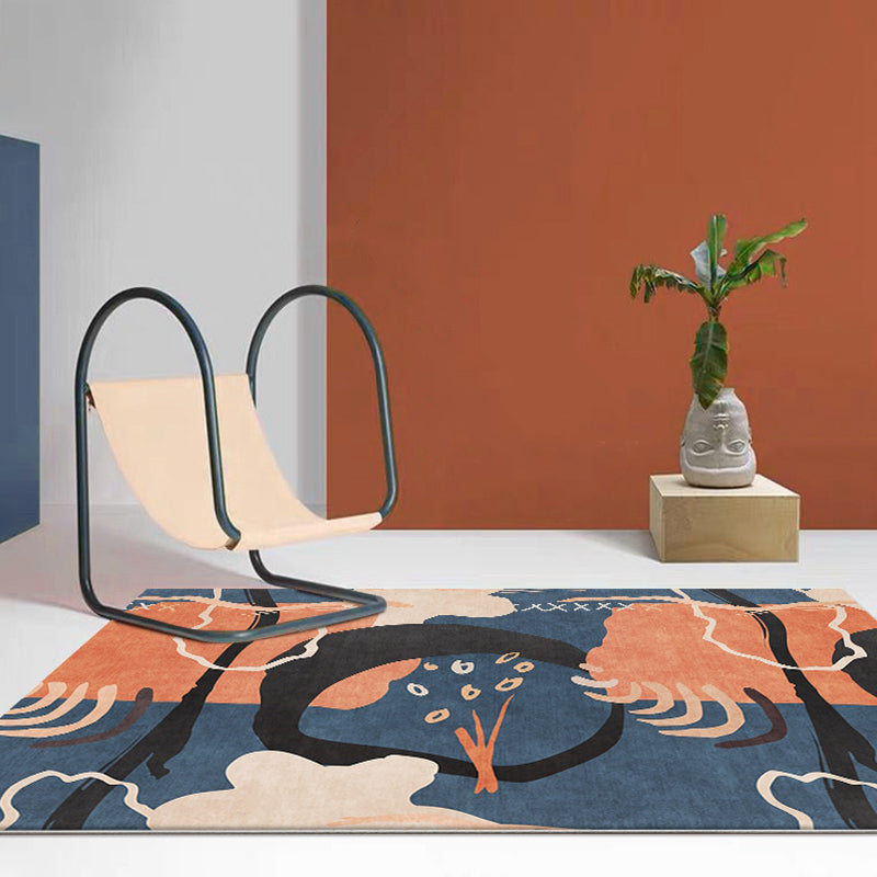 Sikunuo | Funky Nordic Rug Orange and Blue Abstract Rug Pet-Friendly Non-Slip Washable Rug for Decoration