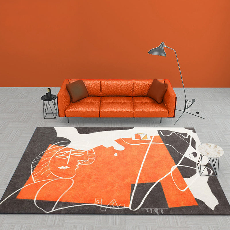 Sikunuo | Orange and Black Abstract Area Rug Polyester Modern Rug Washable Non-Slip Pet-Friendly Area Rug for Living Room